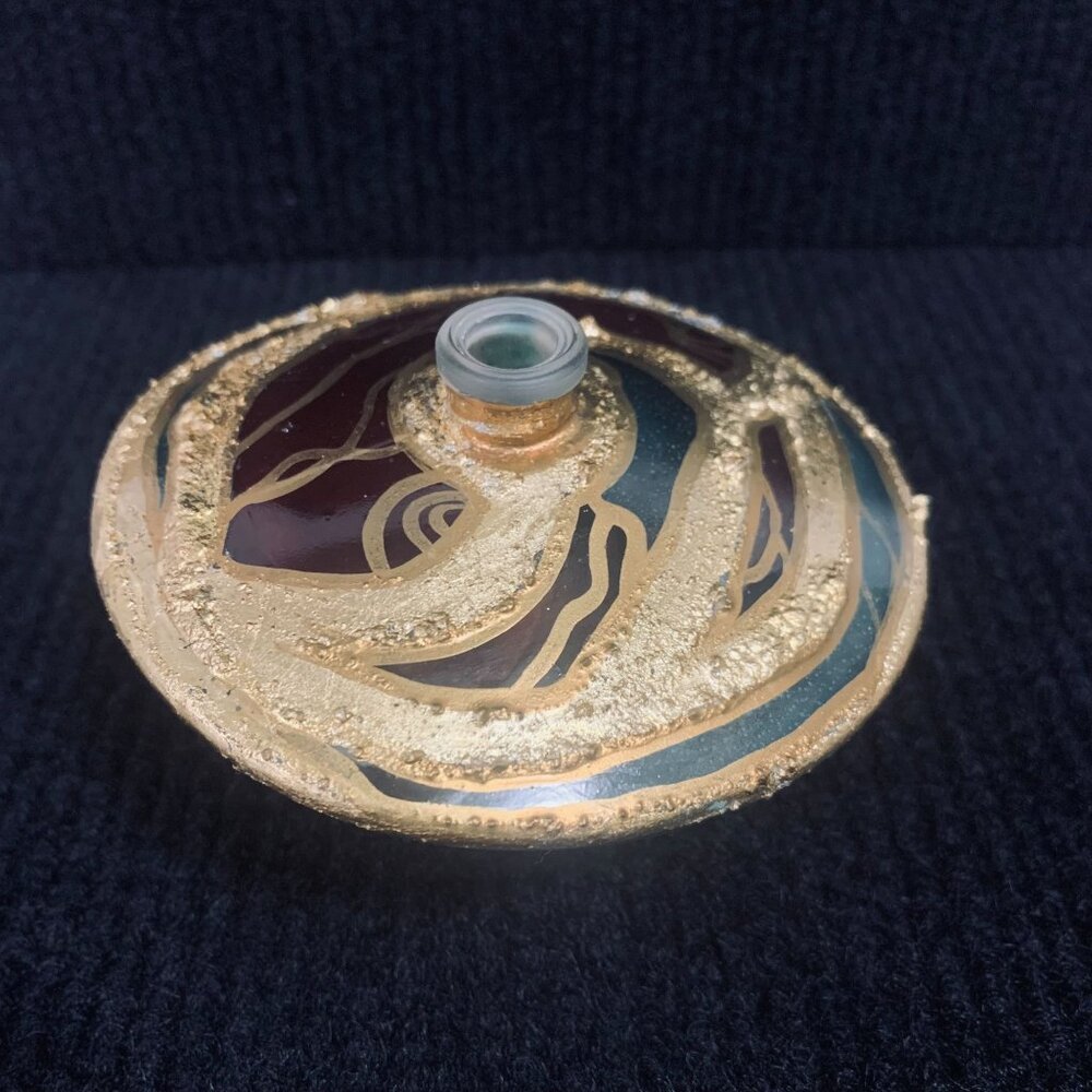 Vintage Punto Arte Italy Frosted Glass Red Gold Textured Perfume Bottle Stopper - Picture 8 of 10